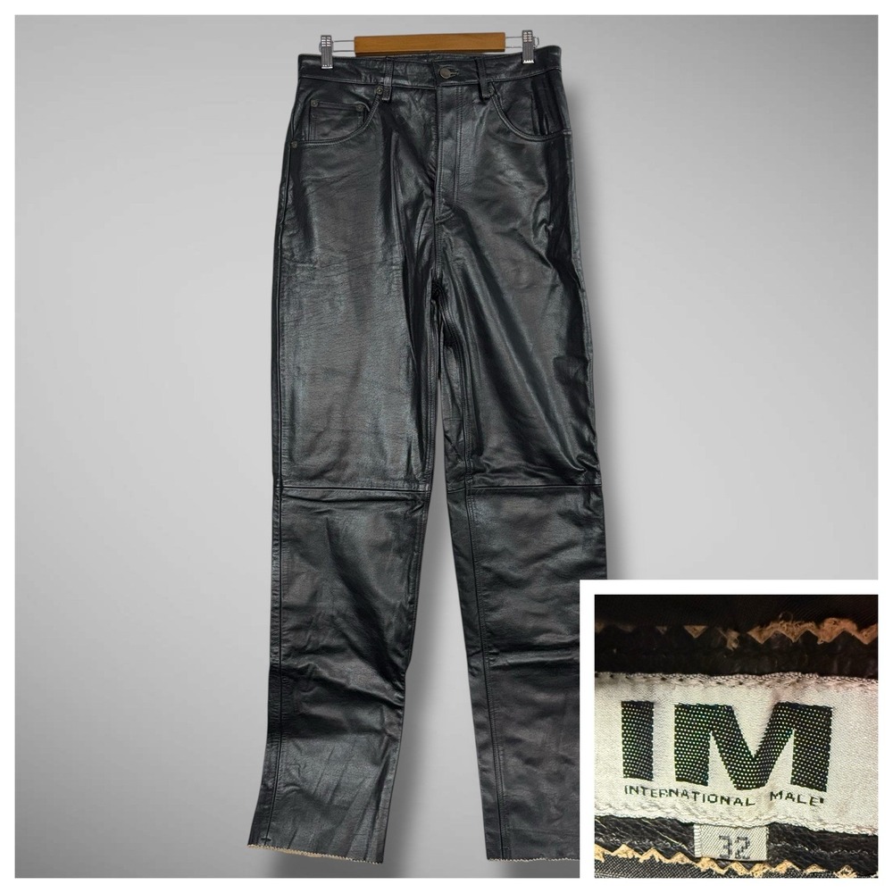 International Male Leather Pants Mens 32x35 Black Raw Hem High Rise Biker‎ India